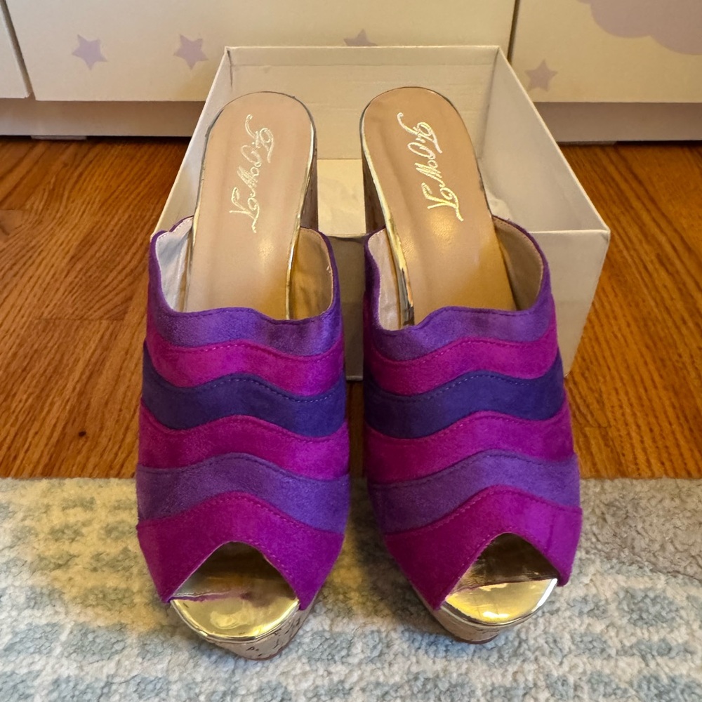 Vibrant purple platform mules